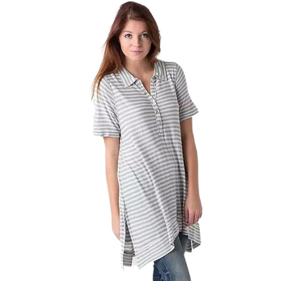 We the Free People‎ Small Tunic Striped Henley Top Gray White Knit Pearl 407 - Picture 1 of 10